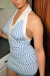 BXOXO - Halter Backless Button-Front Dress